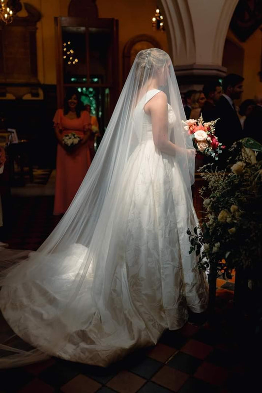 Cathedral wedding veil with long blusher