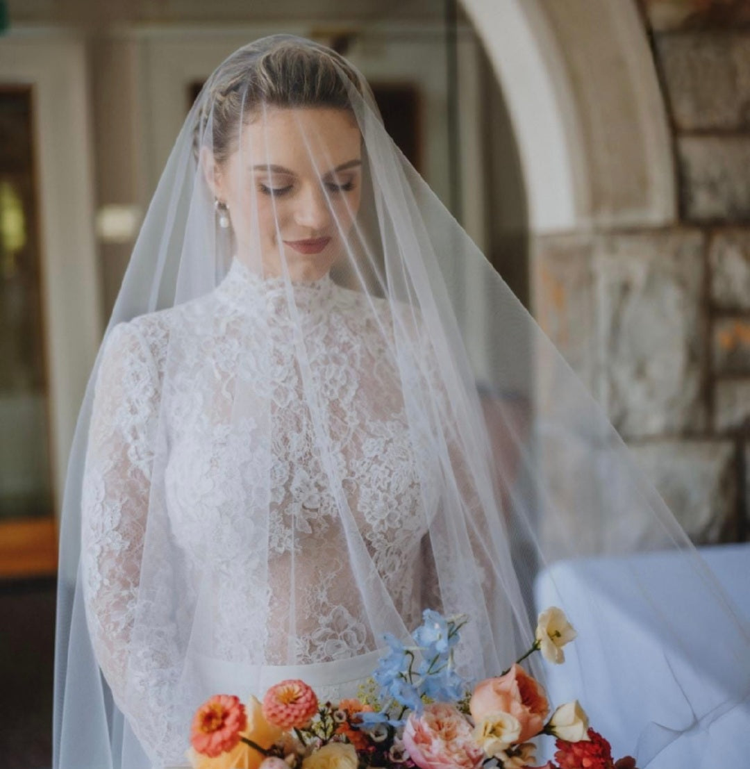 NEW English Net Wedding Veil With Blusher English Net Blusher Veil with long blusher – Palak Harry main image 2