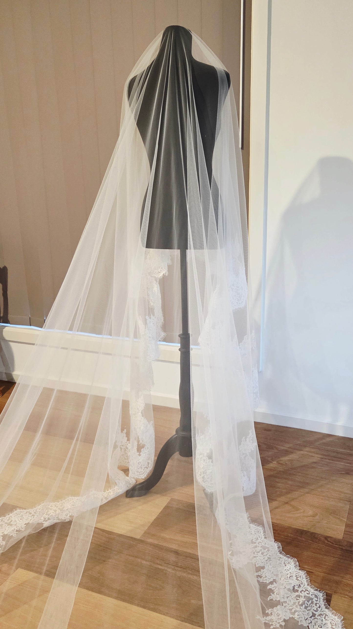 Milk - French Lace Cathedral Wedding Veil with Blusher
