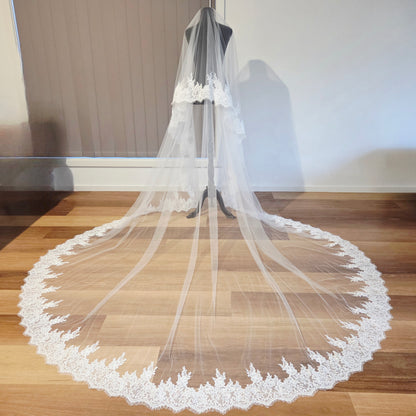 Milk - French Lace Cathedral Wedding Veil with Blusher