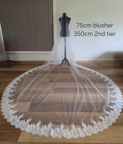 Milk - French Lace Cathedral Wedding Veil with Blusher