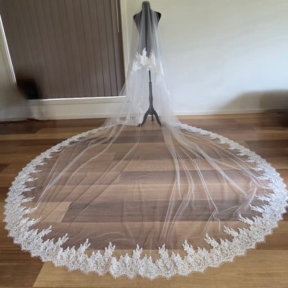 Milk - French Lace Cathedral Wedding Veil with Blusher