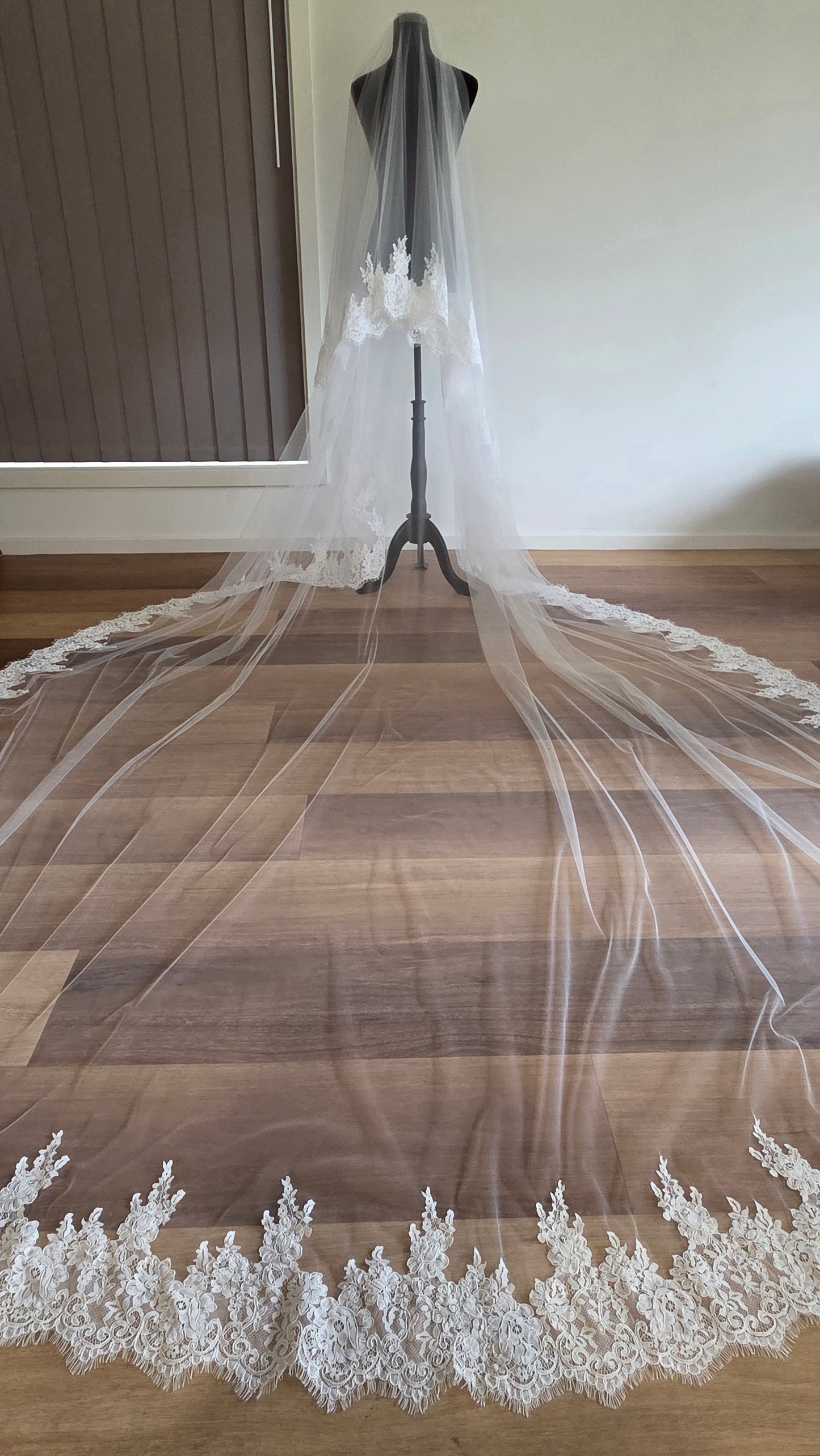 Milk - French Lace Cathedral Wedding Veil with Blusher