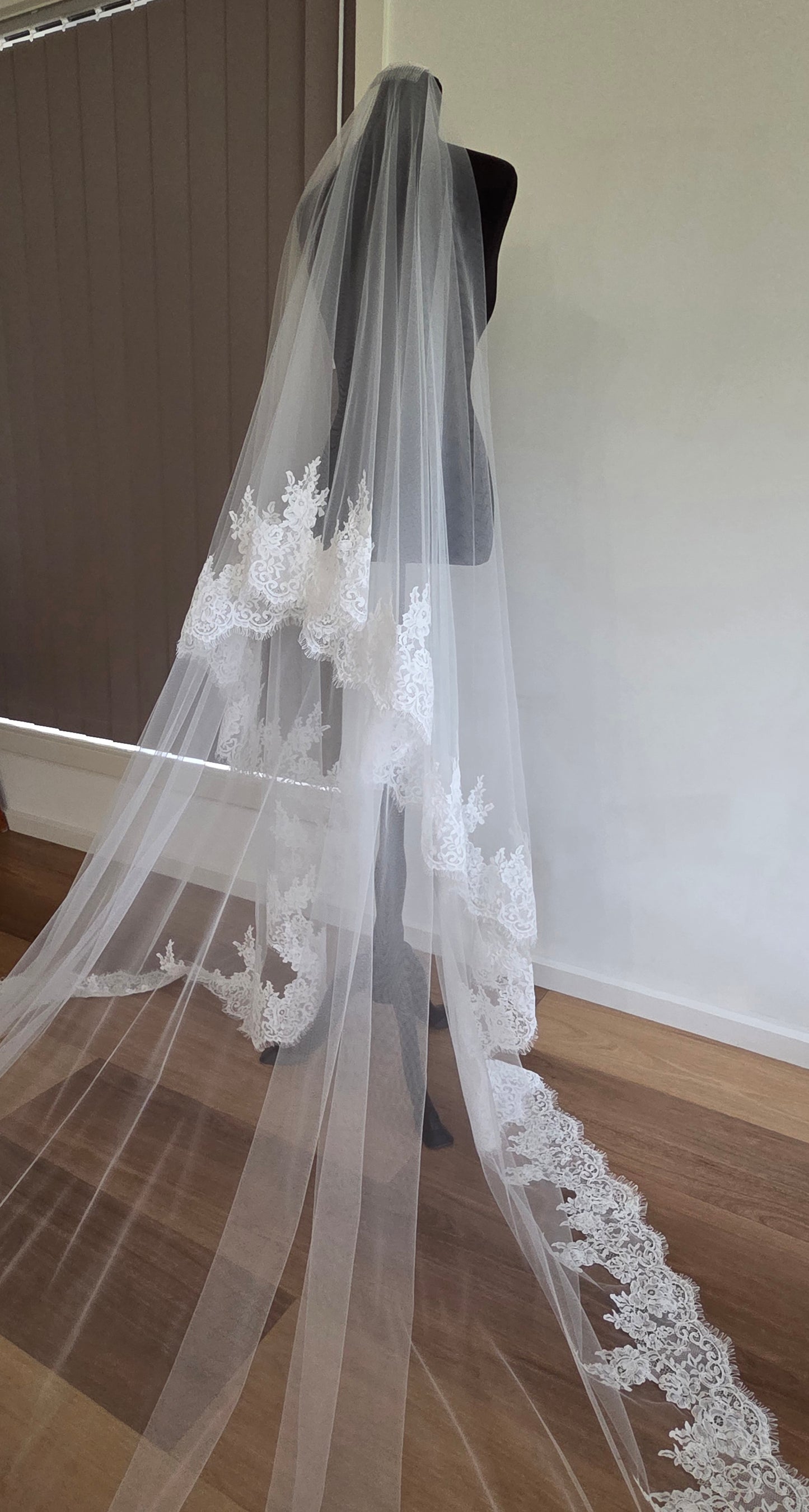 Milk - French Lace Cathedral Wedding Veil with Blusher