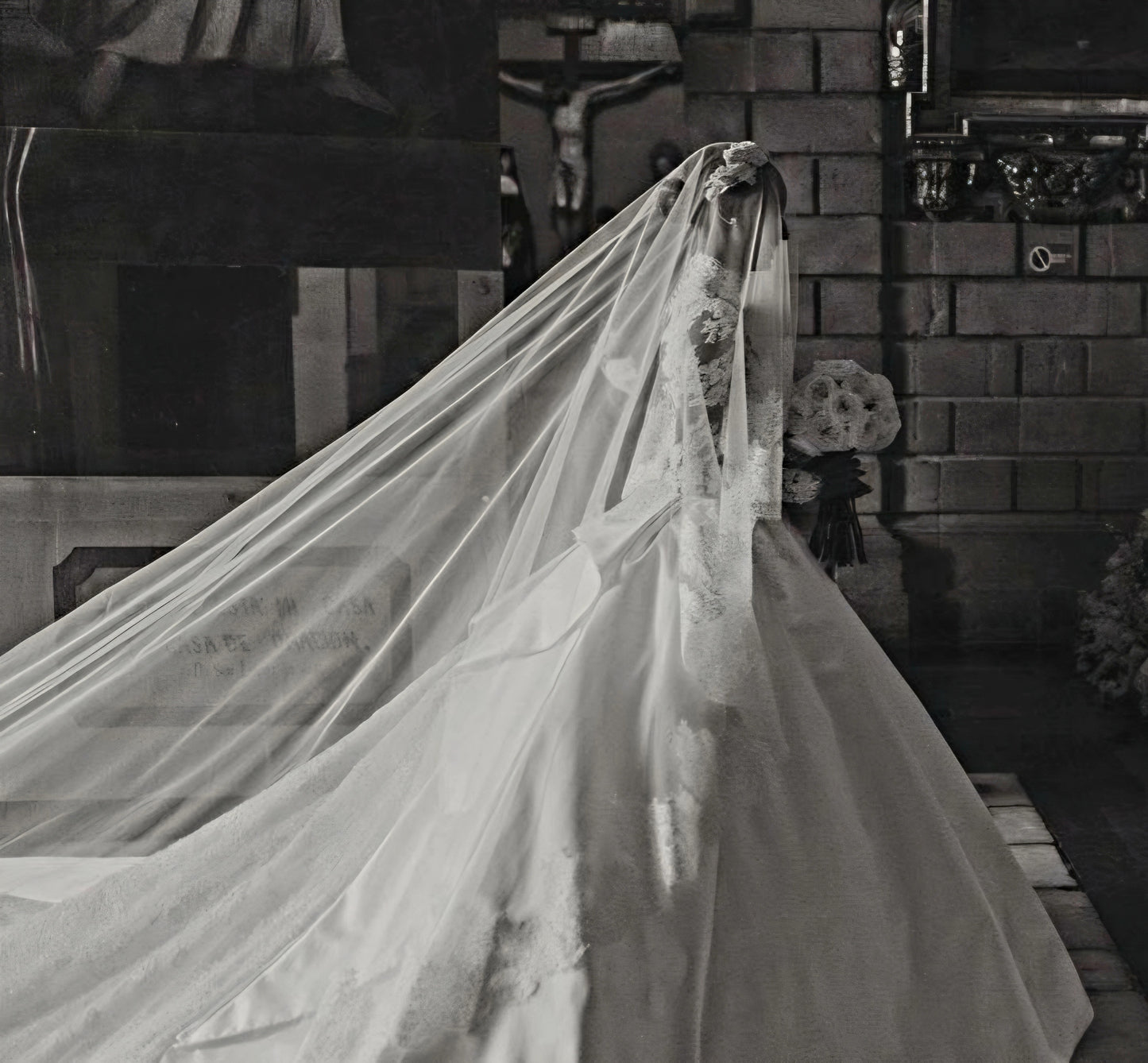 Chantilly lace Cathedral Wedding Veil with Blusher, unique and statement thick lace trim- Rosa