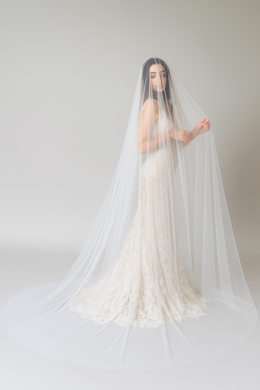 Floor length blusher wedding veil