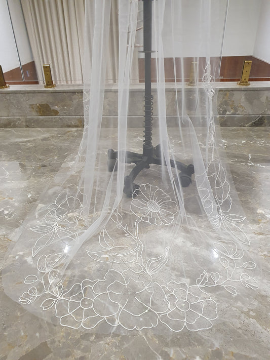 Wildflower Whisper - Delicate Floral Embroidered Wedding Veil | Handcrafted Bridal Veil