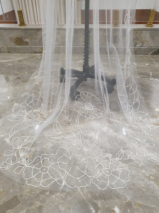 Wildflower Whisper - Delicate Floral Embroidered Wedding Veil | Handcrafted Bridal Veil